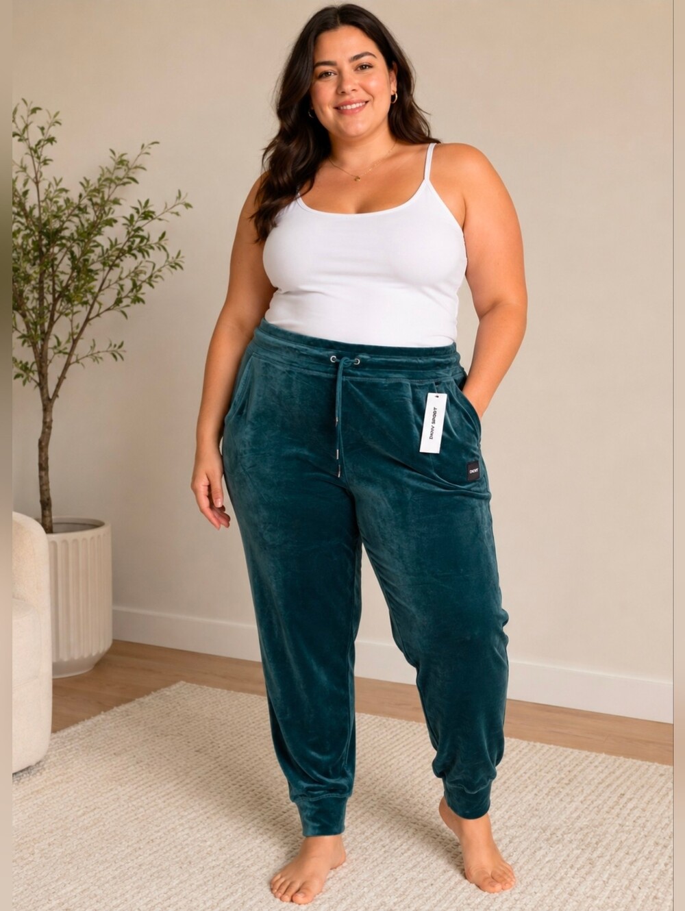 DKNY Sport Women’s XL Teal Velour Jogger Pants NWT